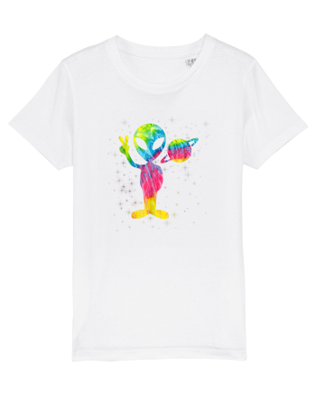 Vintage Retro 1970s Tie Dye Groovy Alien Peace White