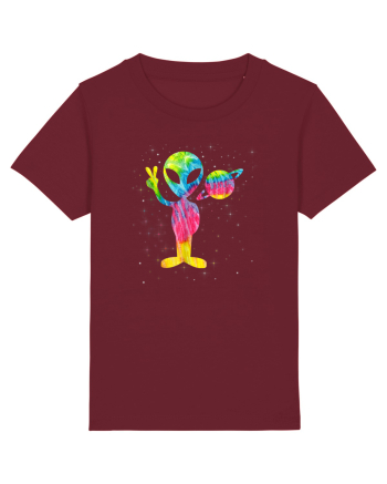 Vintage Retro 1970s Tie Dye Groovy Alien Peace Burgundy