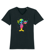 Vintage Retro 1970s Tie Dye Groovy Alien Peace Tricou mânecă scurtă guler V Bărbat Presenter
