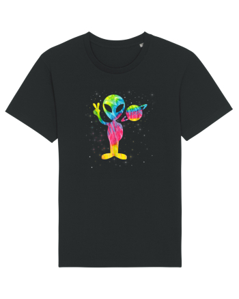 Vintage Retro 1970s Tie Dye Groovy Alien Peace Black