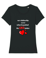 Relatia noastra a inceput cand el a apasat butonul de „IMI PLACE” Tricou mânecă scurtă guler larg fitted Damă Expresser
