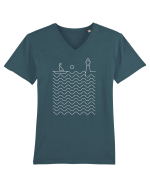 Port pe Mare - Peisaj Din Linii Tricou mânecă scurtă guler V Bărbat Presenter