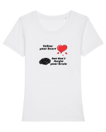 Asculta-ti Inima ,Dar Nu Uita Sa Gandesti Tricou mânecă scurtă guler larg fitted Damă Expresser