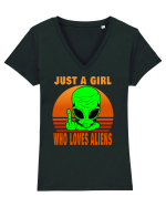 Just A Girl Who Loves Aliens Tricou mânecă scurtă guler V Damă Evoker