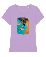 Atmosferă Tropicală cu Flamingo roz Tricou mânecă scurtă guler larg fitted Damă Expresser