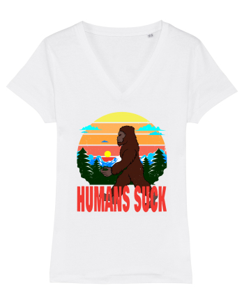 Humans Suck Retro Bigfoot White