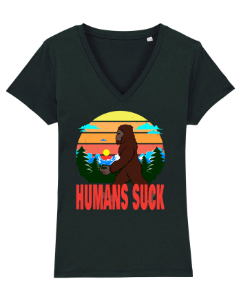 Humans Suck Retro Bigfoot Black