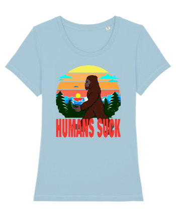 Humans Suck Retro Bigfoot Sky Blue