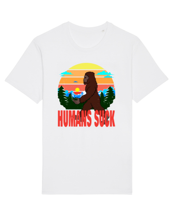Humans Suck Retro Bigfoot White