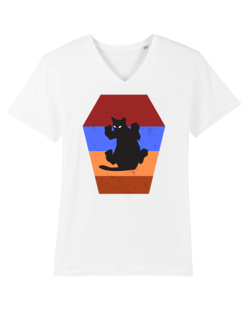 Retro Vintage Cat With 3D  Block White