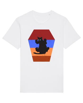 Retro Vintage Cat With 3D  Block White