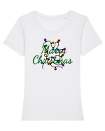 Mesaj de Craciun : Marry Christmas - Verde Tricou mânecă scurtă guler larg fitted Damă Expresser