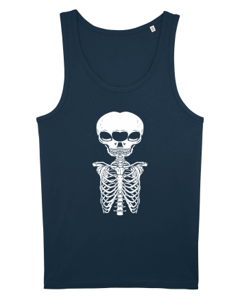 alien skull with ribs/white Navy