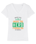 Când fumezi iarbâ Tricou mânecă scurtă guler V Damă Evoker
