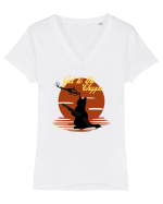 Get to the choppa Cat. Retro funny Cat Tricou mânecă scurtă guler V Damă Evoker