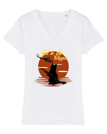 Get to the choppa Cat. Retro funny Cat White