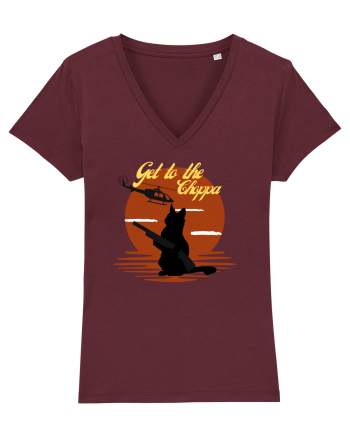 Get to the choppa Cat. Retro funny Cat Burgundy