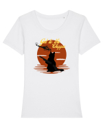 Get to the choppa Cat. Retro funny Cat Tricou mânecă scurtă guler larg fitted Damă Expresser