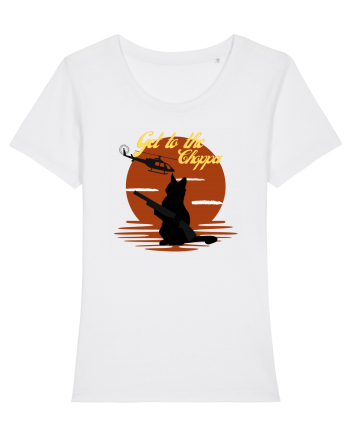 Get to the choppa Cat. Retro funny Cat White