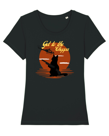 Get to the choppa Cat. Retro funny Cat Black