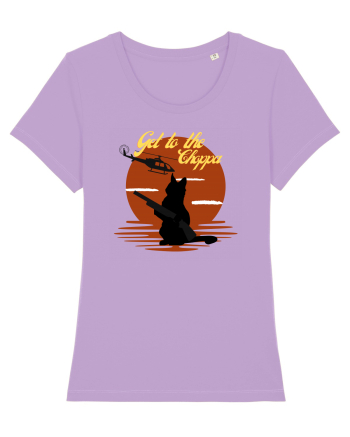 Get to the choppa Cat. Retro funny Cat Lavender Dawn