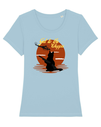 Get to the choppa Cat. Retro funny Cat Sky Blue