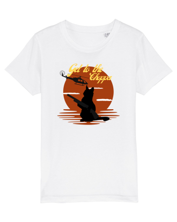 Get to the choppa Cat. Retro funny Cat White