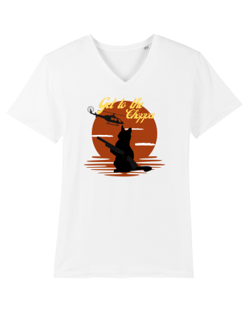 Get to the choppa Cat. Retro funny Cat White