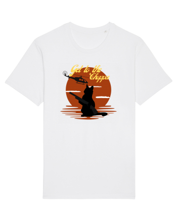 Get to the choppa Cat. Retro funny Cat White