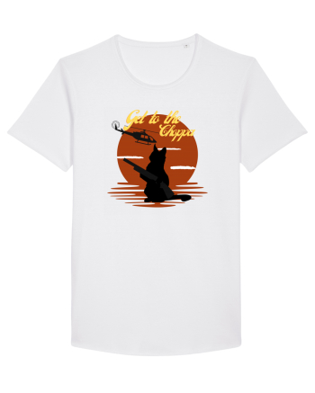Get to the choppa Cat. Retro funny Cat White