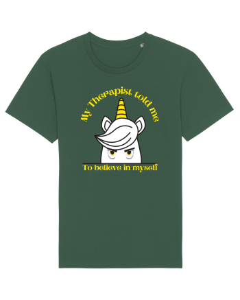 Funny unicorn joke. My Therapist told me to believe in myself Bottle Green