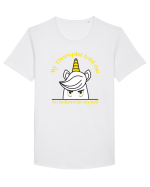 Funny unicorn joke. My Therapist told me to believe in myself Tricou mânecă scurtă guler larg Bărbat Skater