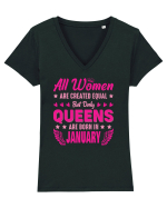 All Women Are Equal Queens Are Born In January Tricou mânecă scurtă guler V Damă Evoker