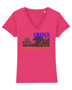 Greece. Vanlife Tricou mânecă scurtă guler V Damă Evoker