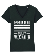 Proud Fully Vaccinated  Tricou mânecă scurtă guler V Damă Evoker