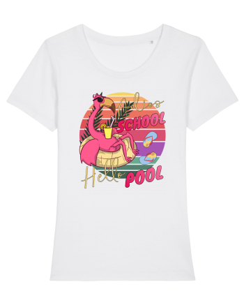 Adios School Hello Pool Teacher Student Life Sunset  Summer Tee White