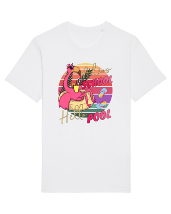 Adios School Hello Pool Teacher Student Life Sunset  Summer Tee White