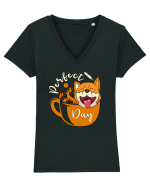 Ziua Perfecta Cafea Drumetie Catelul Shiba Inu Tricou mânecă scurtă guler V Damă Evoker