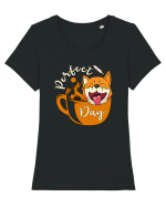 Ziua Perfecta Cafea Drumetie Catelul Shiba Inu Tricou mânecă scurtă guler larg fitted Damă Expresser