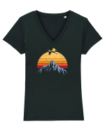 Vintage Mountain View. Tricou mânecă scurtă guler V Damă Evoker