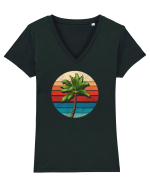 Palm Tree Vintage Tricou mânecă scurtă guler V Damă Evoker