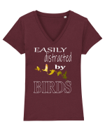 Easily Distracted By Birds Tricou mânecă scurtă guler V Damă Evoker