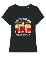 A Day Without Wine I Have No Idea Tricou mânecă scurtă guler larg fitted Damă Expresser