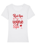 Red Lips And Wine Sips Tricou mânecă scurtă guler larg fitted Damă Expresser