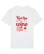 Red Lips And Wine Sips Tricou mânecă scurtă Unisex Rocker