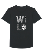 Salbatic alb-negru Tricou mânecă scurtă guler larg Bărbat Skater