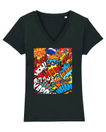Retro Comic Book Sounds Tricou mânecă scurtă guler V Damă Evoker