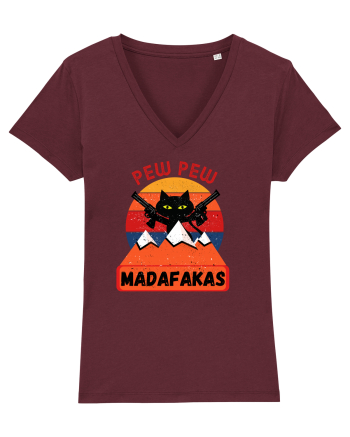 Funny Pew Pew Madafakas Cat Burgundy