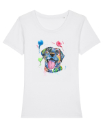 Happy Dog Tricou mânecă scurtă guler larg fitted Damă Expresser