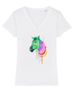Zebra Tricou mânecă scurtă guler V Damă Evoker